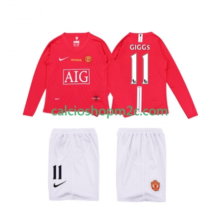 Manchester United GIGGS 11 Premier League 2008 2009 Retro Bambino Maglia Prima Manica Lunga